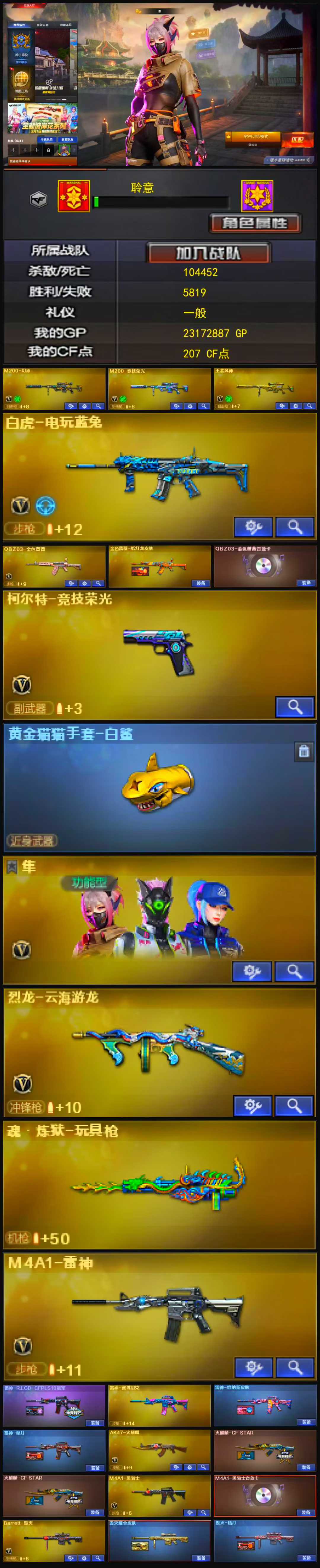 1288💰KD1138爆破队伤号【幻神/竞技幻神/王者风神 白虎电玩蓝兔 QBZ三件套 王者之光 源裁决 竞技柯尔特 隼】东部【安徽一区】【枪王3】【会员等级VIP6】【CF点207】【V武器数42】【金色蔷薇三件套】【幻灵套装X1套】【竞技荣光套装X3套】【M200-幻神】【M200-竞技荣光】【王者风神-觉醒版】【白虎-电玩蓝兔】【QBZ03-金色蔷薇】【金色蔷薇-纸灯龙皮肤】【QBZ03-金色蔷薇音效卡】【柯尔特-竞技荣光】【黄金猫猫手套-白鲨】【魂·炼狱-玩具枪】【烈龙-云海游龙】【奇洋探员】【乔伊教练】【修道士】【云海玲珑】【隼】【M4A1-雷神】【雷神-R.LGD-CFPLS18冠军】【雷神-赛博朋克】【雷神-维纳斯皮肤】【雷神-暗月】【AK47-火麒麟】【火麒麟-CFSTAR】【M4A1-黑骑士】【M4A1-黑骑士音效卡】【Barrett-毁灭】【毁灭耀金皮肤】【毁灭-暗月】