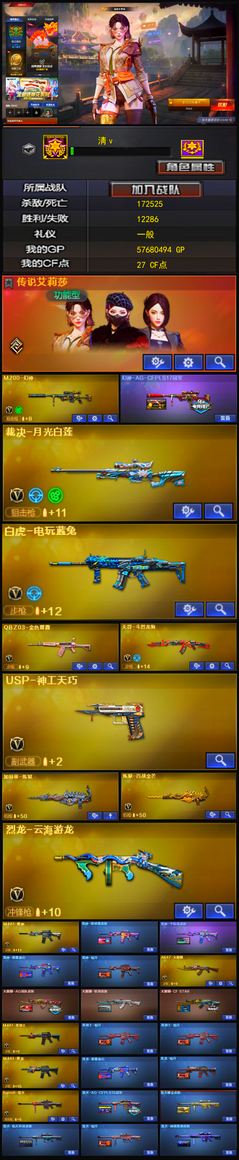 编号KD1575【传说艾丽莎 幻神带皮 裁决月光白莲 白虎电玩蓝兔 QBZ 天罚 USP神工天巧 神工天巧手雷套 哔哩哔哩名片】
西部战区【云南一区】【可排位】【荣耀枪王】【会员等级VIP6】【CF点27】【V武器数63】【幻神1皮】【神工天巧套装X1套】【神工天巧套装X1套】【神工天巧套装X1套】【神工天巧套装X1套】【神工天巧套装X1套】【哔哩哔哩名片】【传说艾莉莎】【M200-幻神】【幻神-AG-CFPLS17冠军】【白虎-电玩蓝兔】【QBZ03-金色蔷薇】【USP-神工天巧】【加特林-炼狱】【炼狱-百战金芒】【烈龙-云海游龙】【传说艾莉莎】【零】【奇洋探员】【乔伊教练】【蛇隐宗】【云海玲珑】【潘多拉-X】【M4A1-雷神】【雷神-维纳斯皮肤】【雷神-宇航兔皮肤】【雷神-能量核心】【雷神-暗月】【AK47-火麒麟】【火麒麟-AG战队皮肤】【火麒麟-轻羽皮肤】【火麒麟-CFSTAR】【火麒麟-雷神】【M4A1-黑骑士】【黑骑士-暗月】【黑骑士-暗月】【M4A1-黑龙】【黑龙-能量核心】【黑龙-暗月】【Barrett-毁灭】【Barrett-毁灭】【巴雷特-毁灭-CFPL冠军】【毁灭耀金皮肤】【毁灭-航天科技皮肤】【毁灭-暗月】【毁灭-神秘黑洞皮肤】